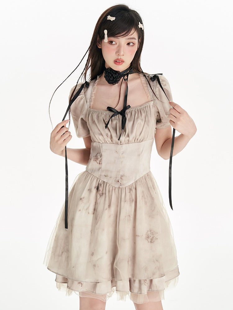 Robe tutu à col carré de tie-dye