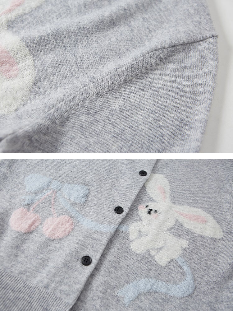 Cute Rabbit Cherry Knitted Cardigan