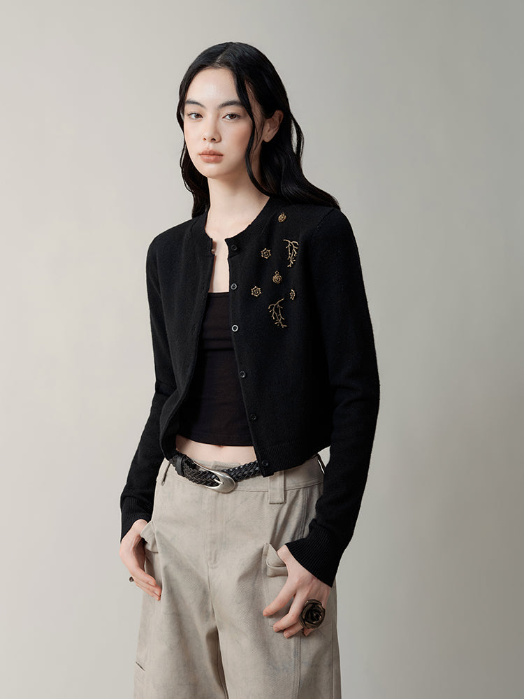 Metal Ornament Knitted Cardigan