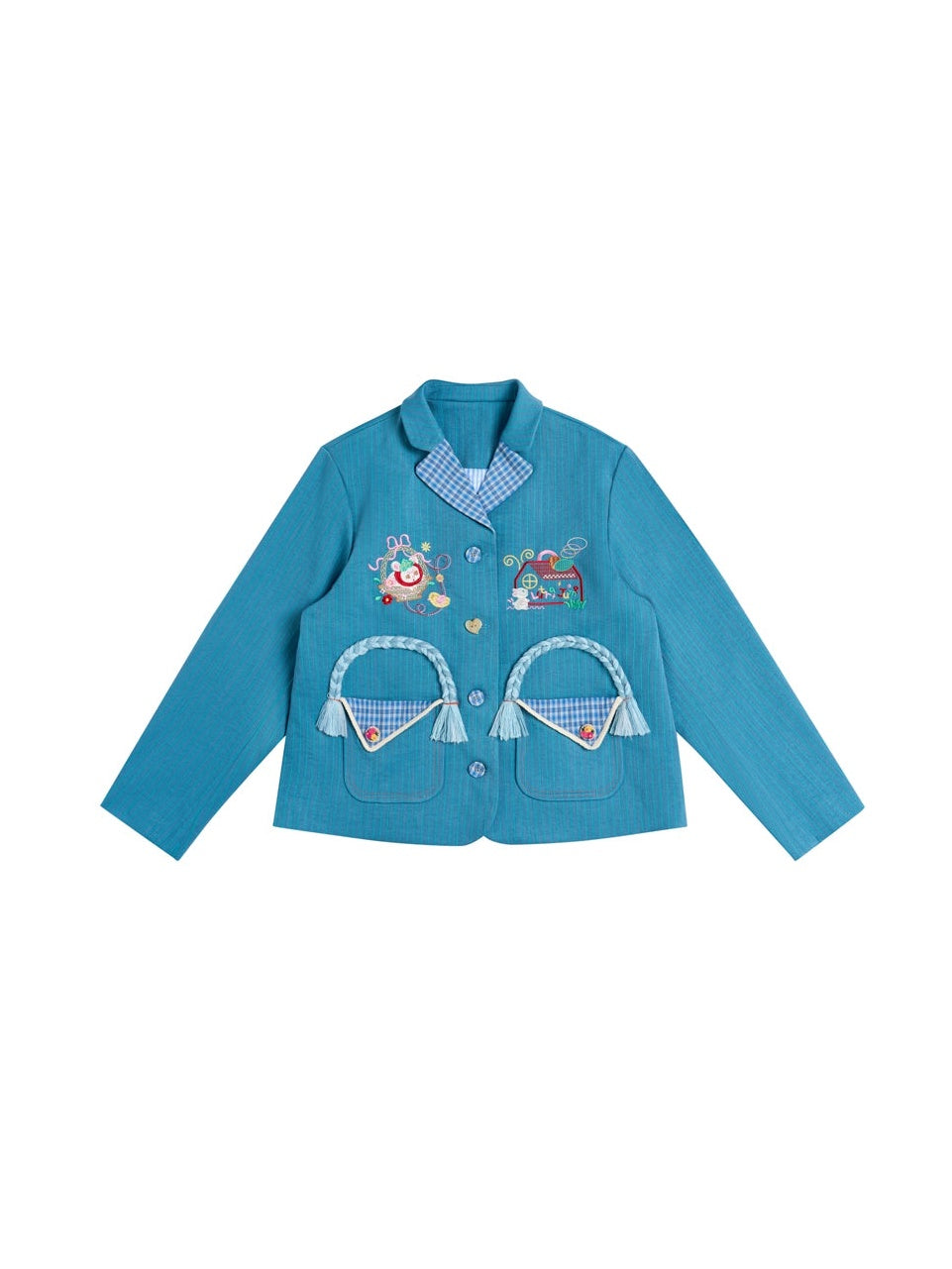 스트라이프 스티치 레트로 자수 재킷