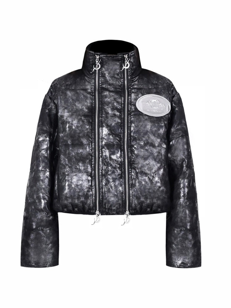 Double Zipper High Collar Short Jacket