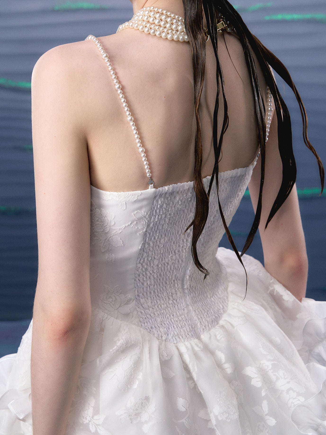 Organza Puffy Suspender Dress & Pearl Corset