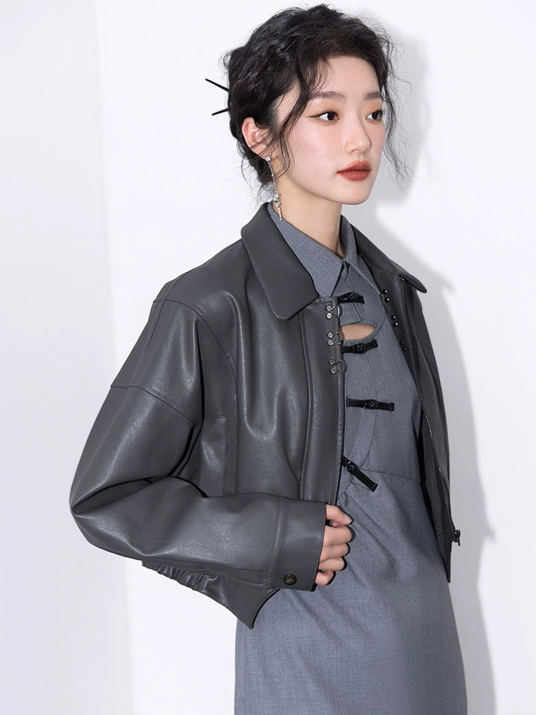 불규칙한 밑단 가죽 오토바이 재킷