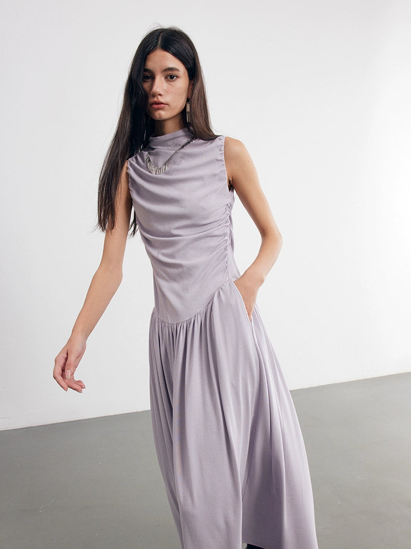 Three-dimensional Pleated Sleeveless Long Dress