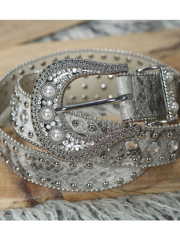 모조 다이아몬드 PU 가죽 벨트