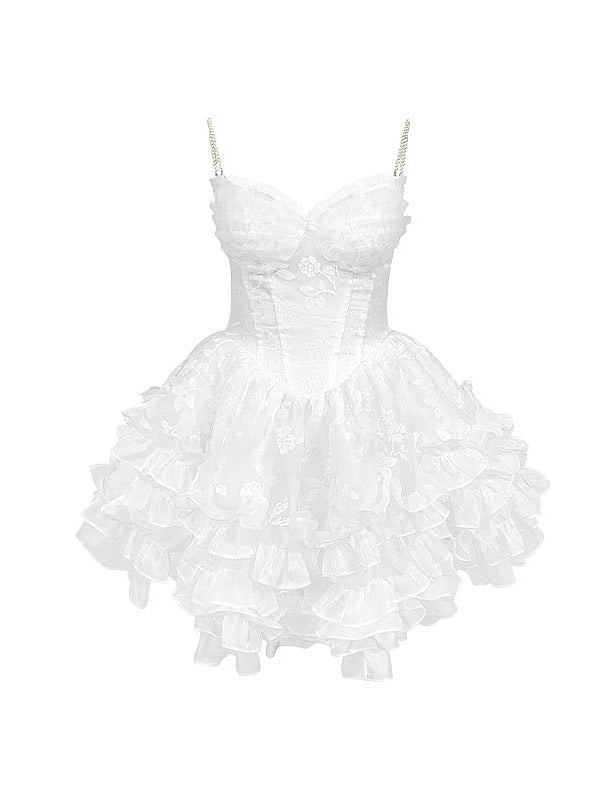 Organza Puffy Suspender Dress & Pearl Corset