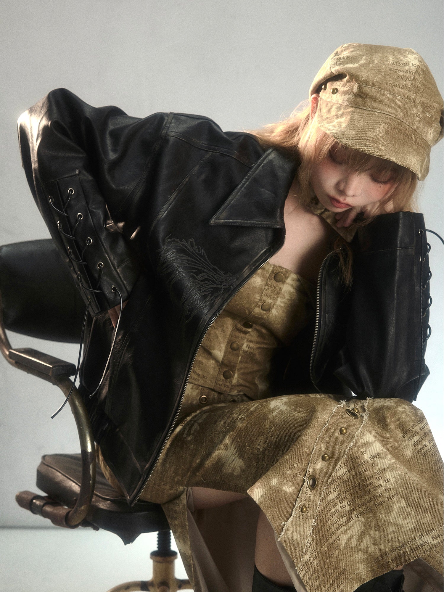 Veste en cuir lâche imprimé à l&