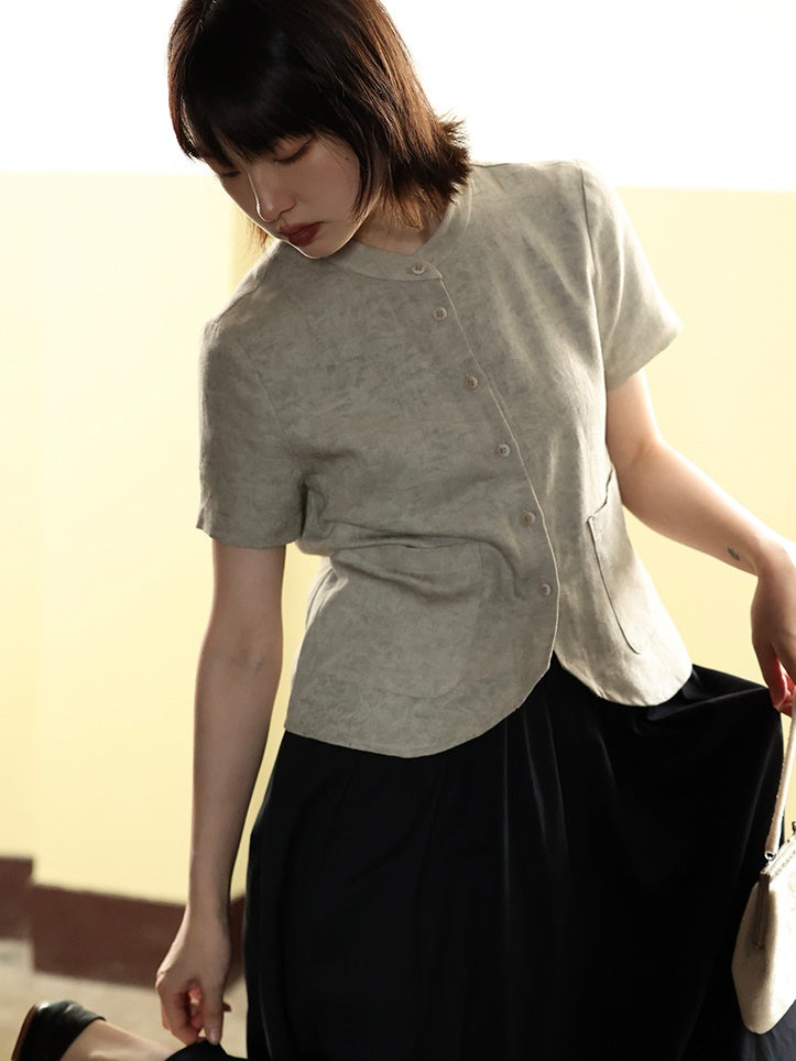 스탠드 칼라 단락 셔츠 재킷