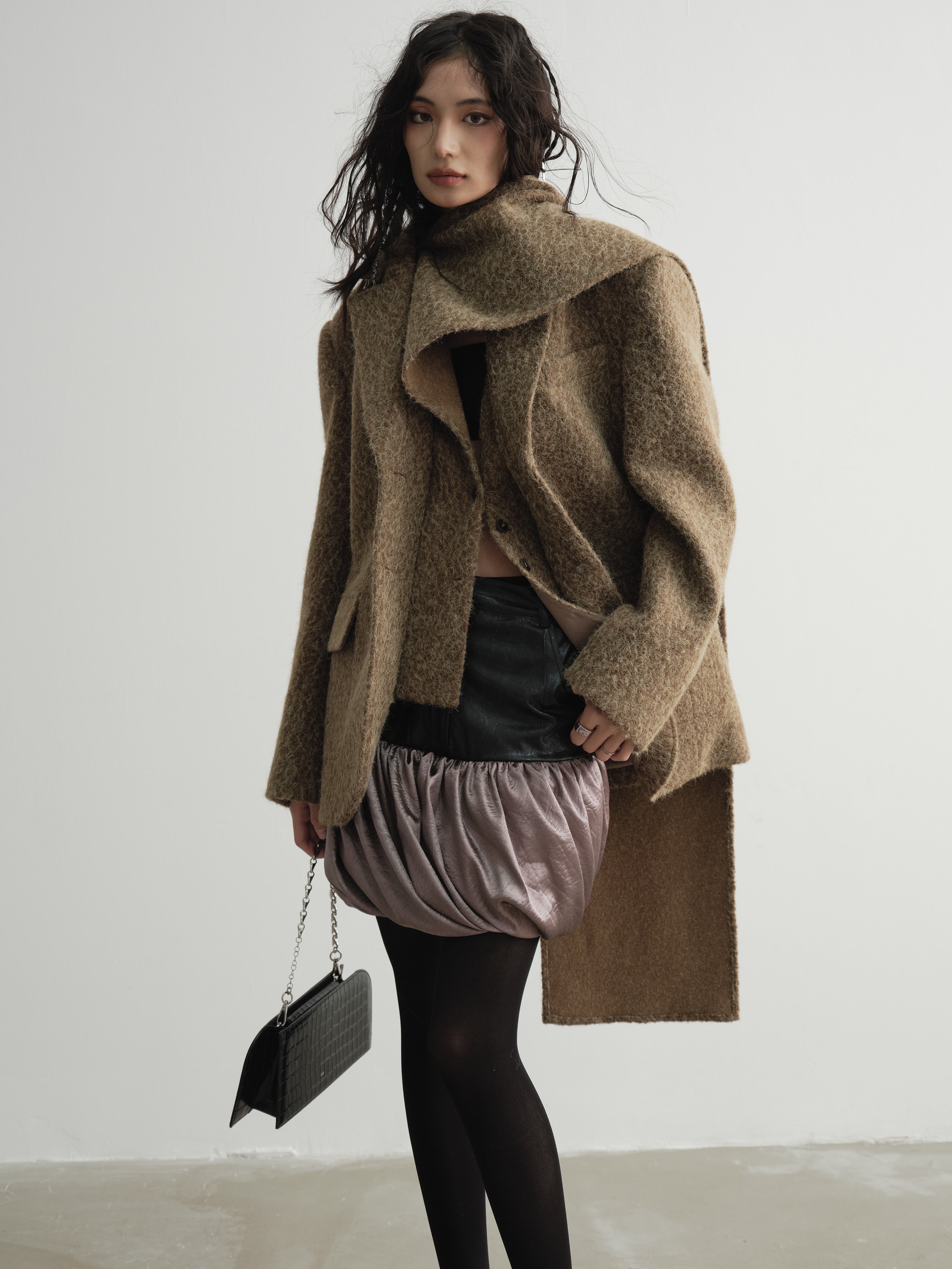 Twist Satin Stitching PU Skirt