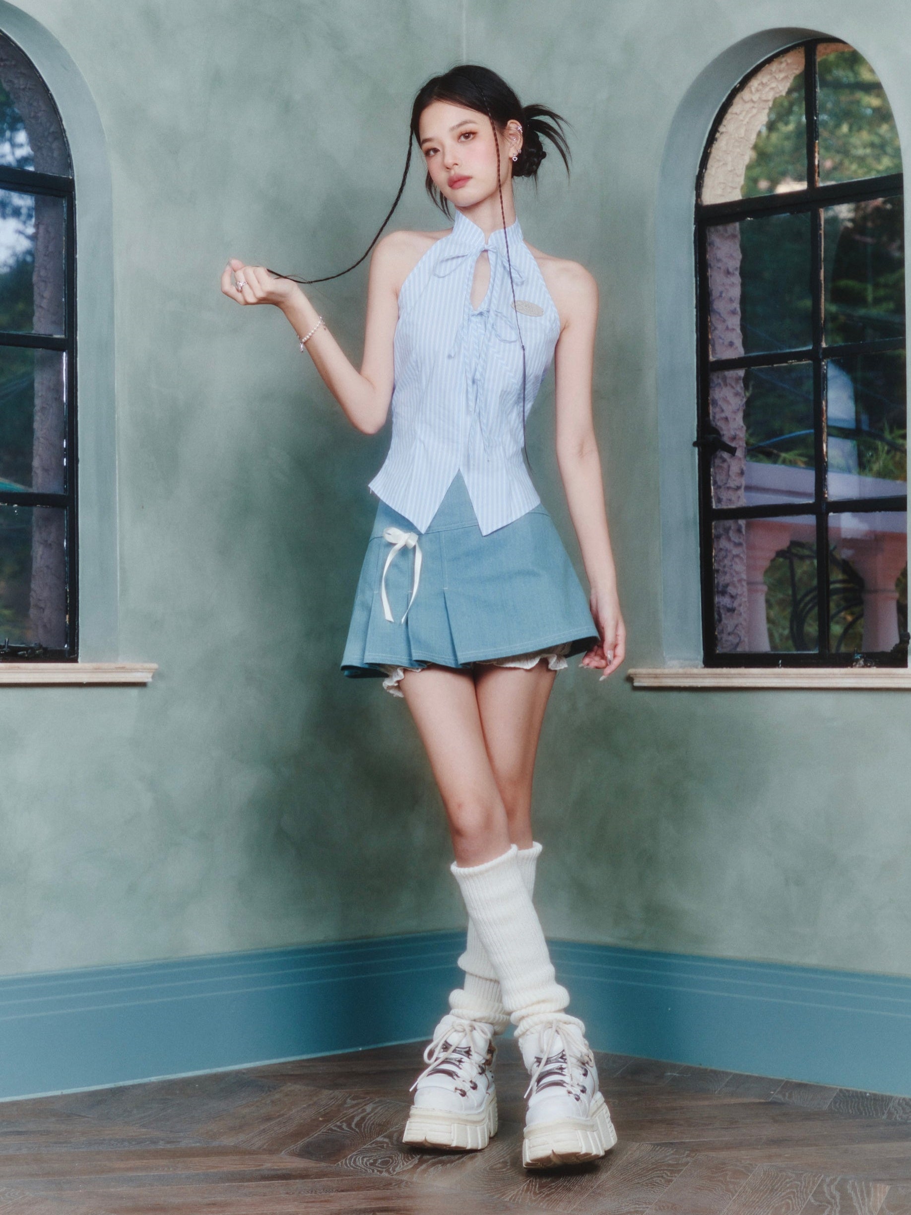Asymmetrischer Denimrock mit asymmetrischem Falten