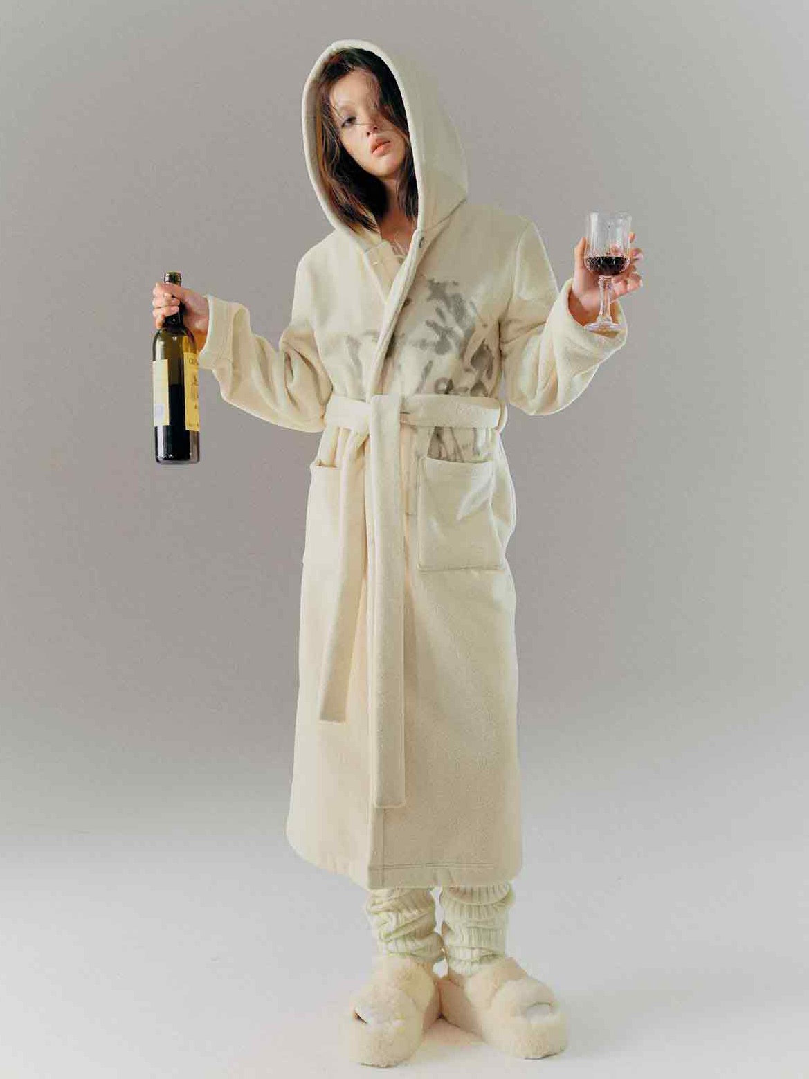 Lose Plüschgraffiti bedruckte Kapuze -Bademantel