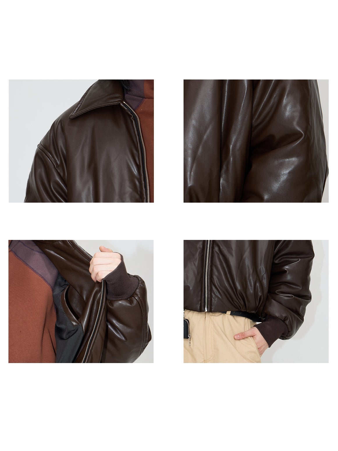 패딩 된 짧은 가죽 자켓