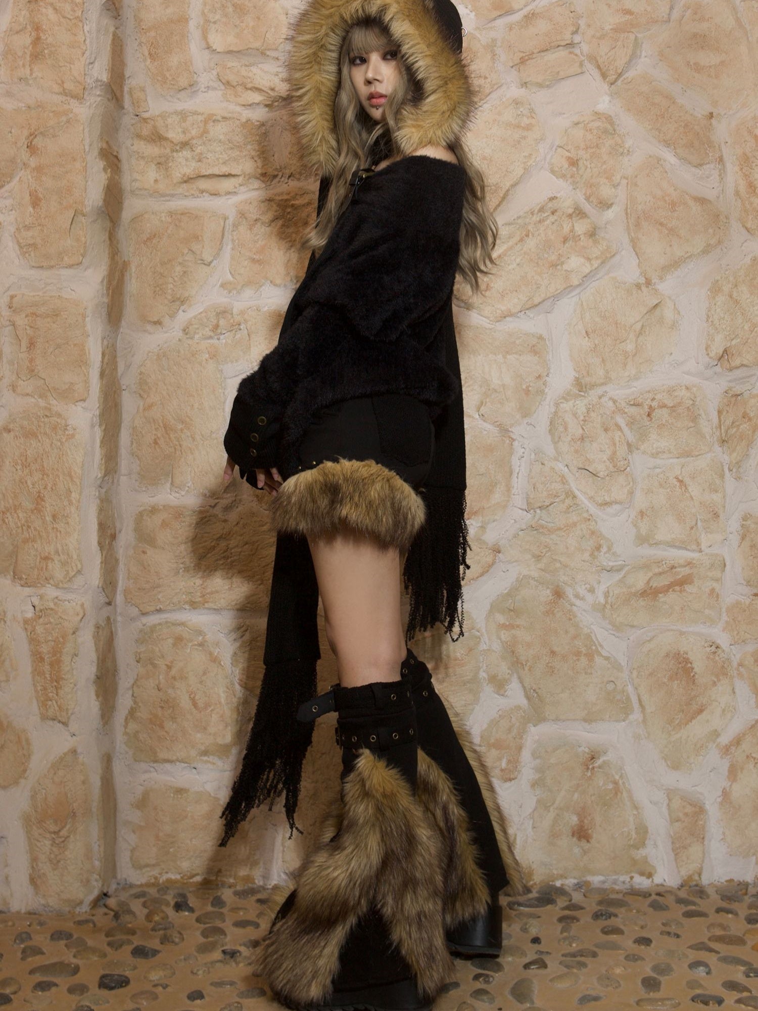 Plush Splicing Shorts & Leg Cover