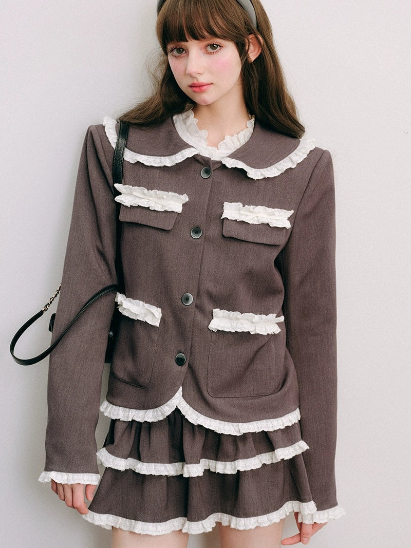 Lace Stitch College Taste Jacket & Puffy Skirt