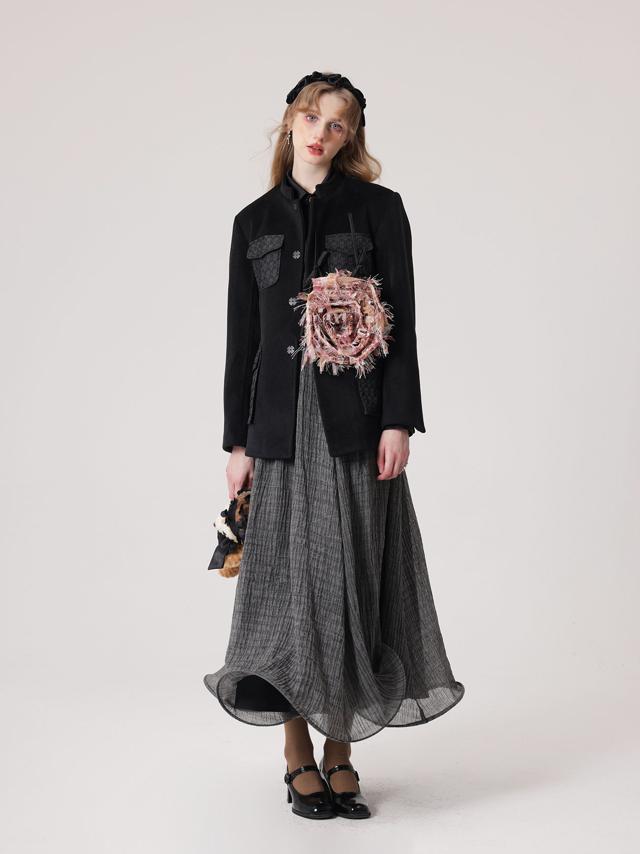 Rose Detachable Mid-mountain Collar Jacket