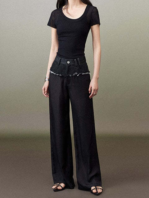Raw Edge Straight Casual Wide Leg Pants