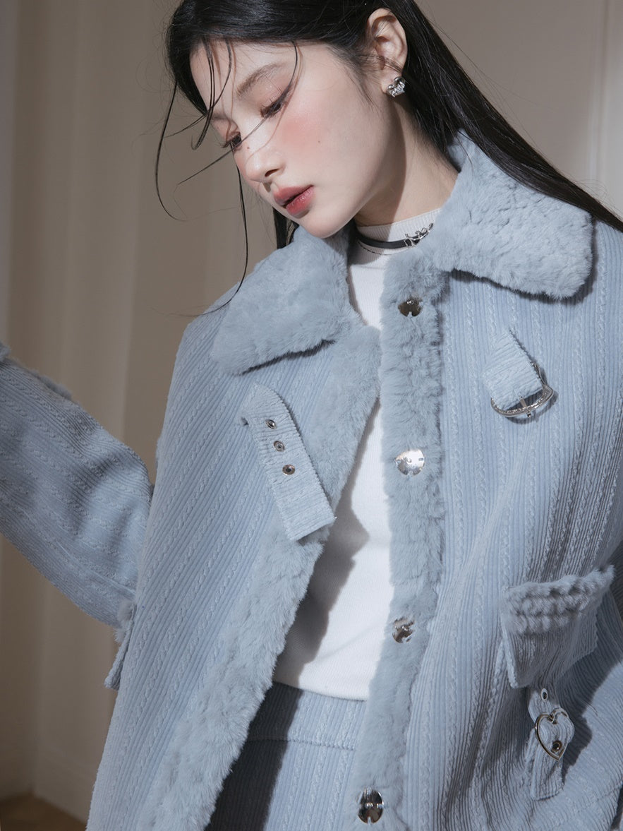 Corduroy BoA Collar Jacket & Skirt