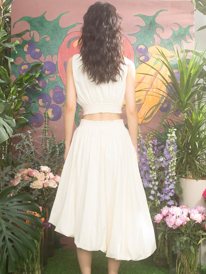 Tulip Embroidery Curved Hem Vest & Bud Skirt