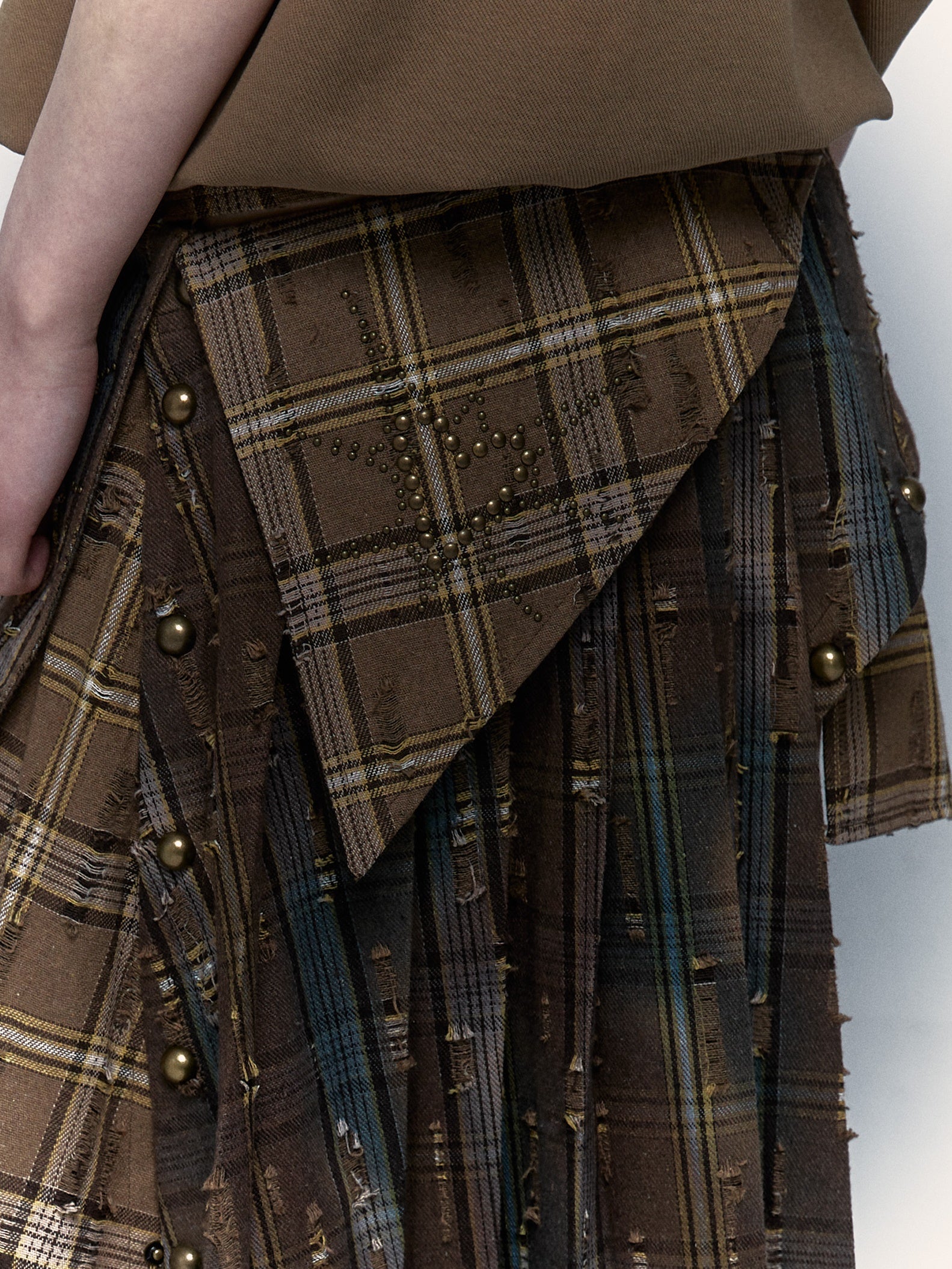 Plaid Splicing Detachable Two-wear Irregular Pleated Skirt