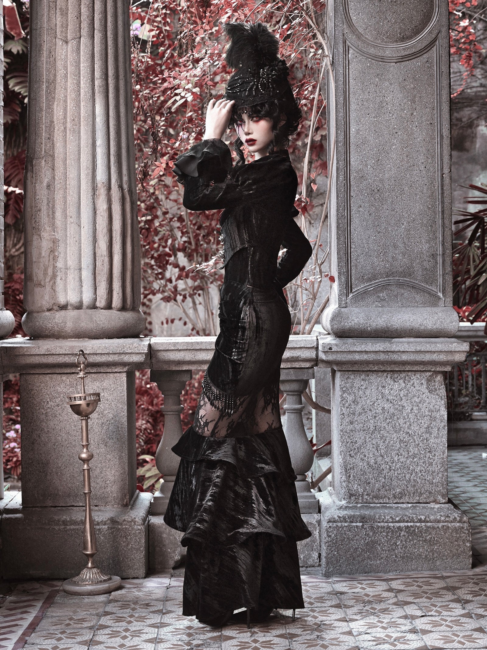 Velvet Lace Slim Mermaid Skirt