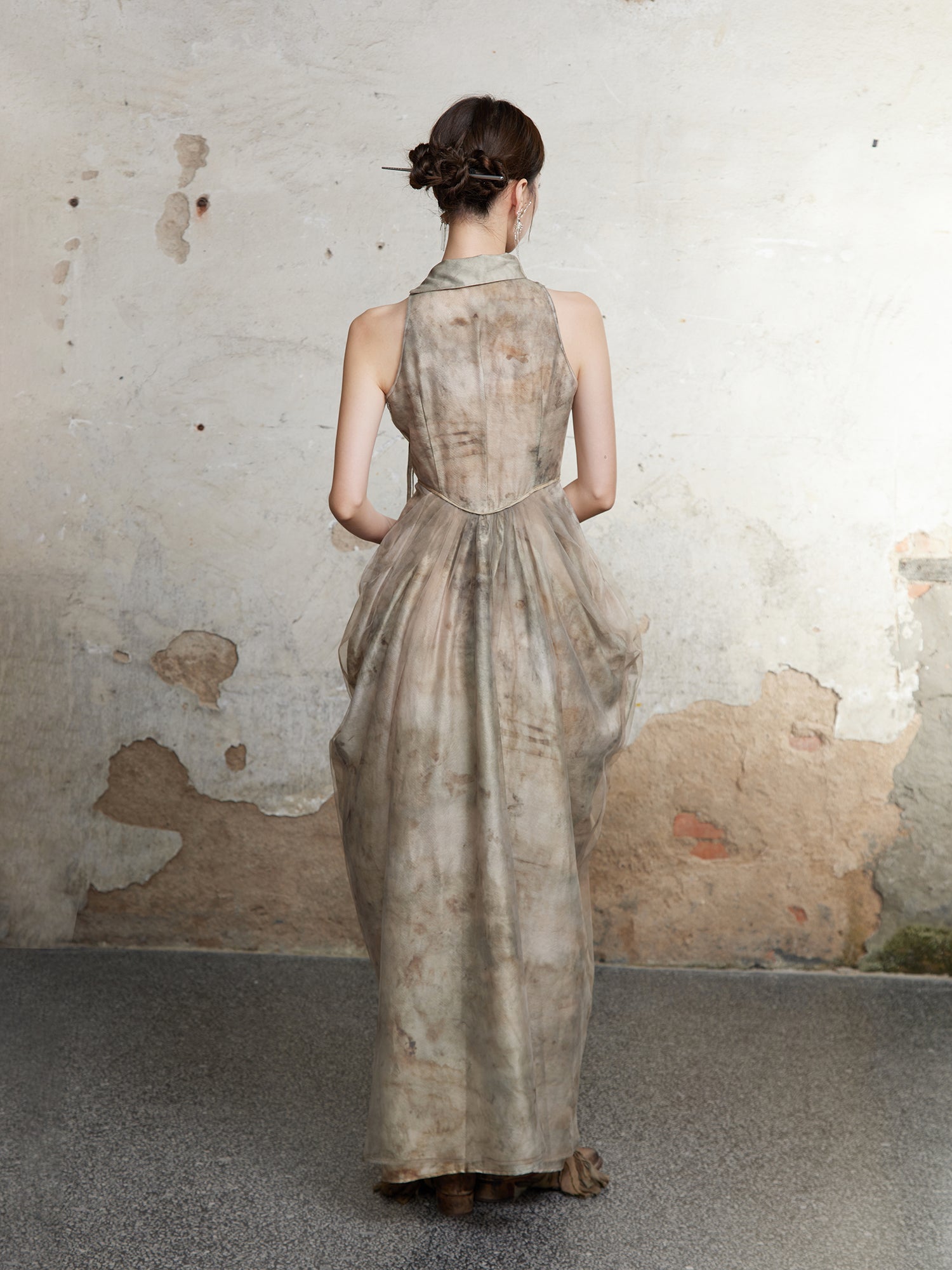 Chinese Style Waist Vase Cowl Dress