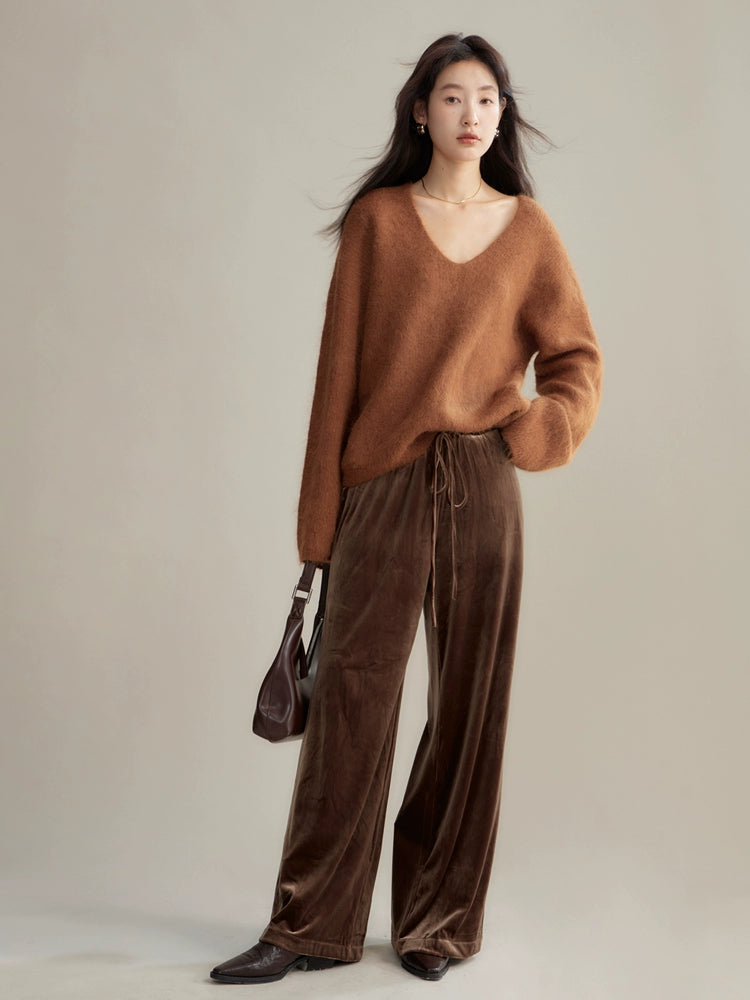 Pantalon décontracté en velours élastique