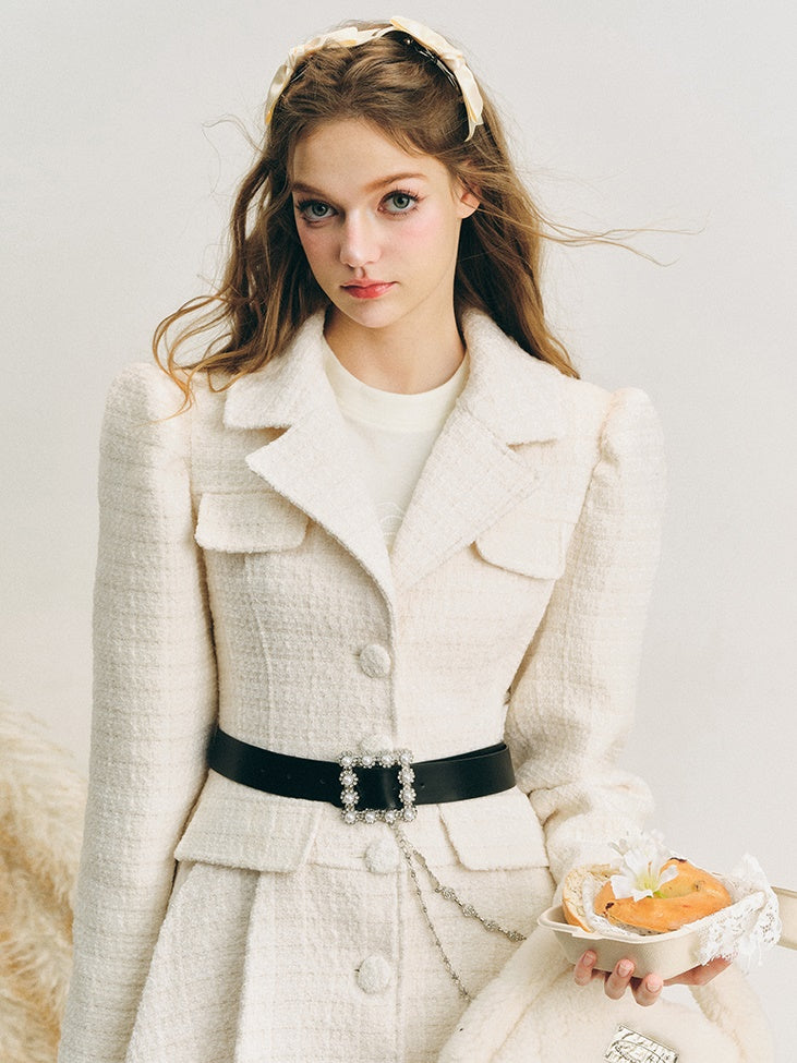 Puffärmel Taille Form Design Teeed Textur Faltenkleid