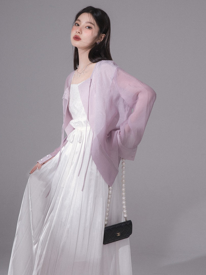 No Collar Sunscreen Shirt & Sheer Skirt