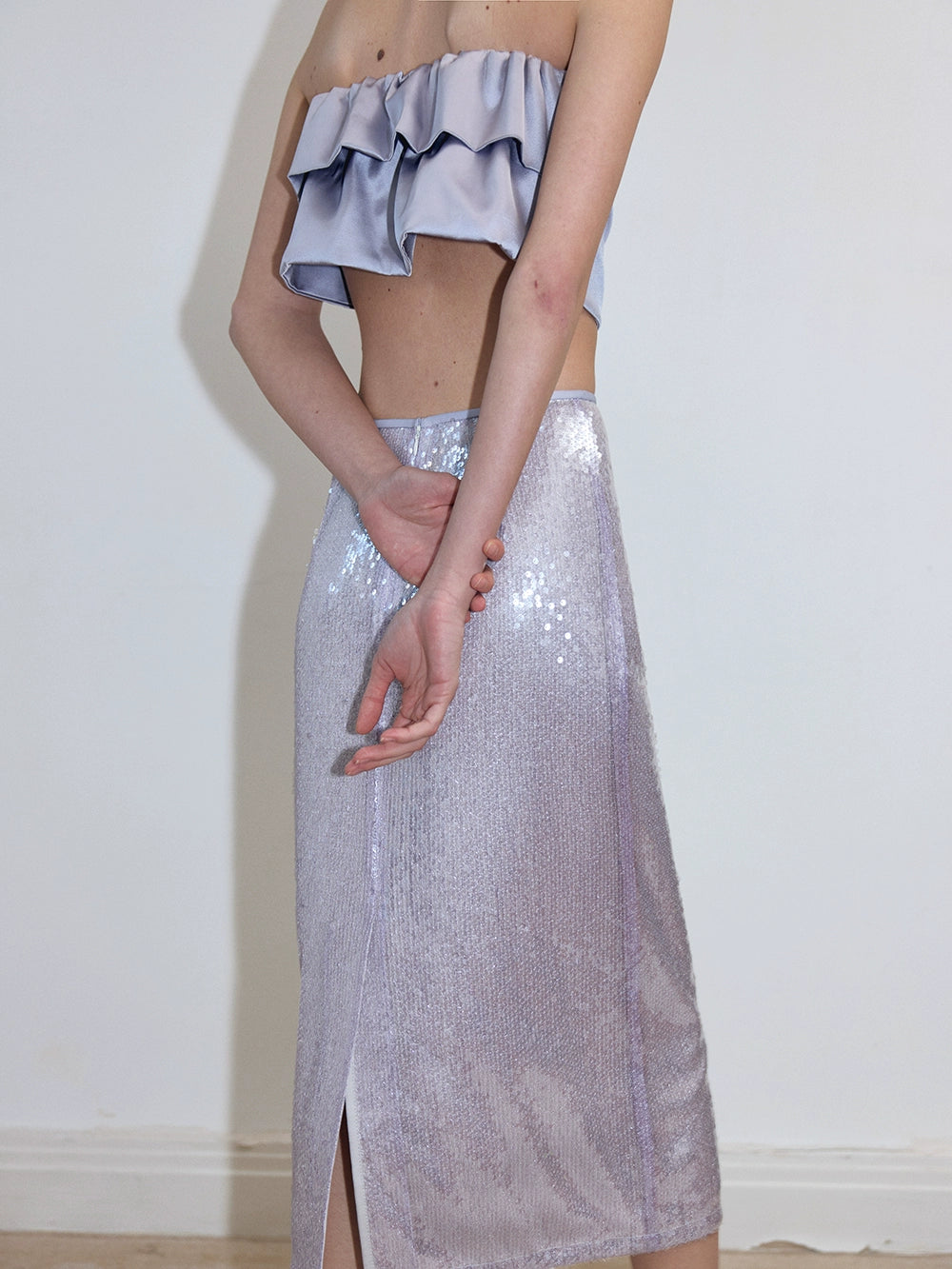 Wide-Brim Folded Lace Stretch Tube Top