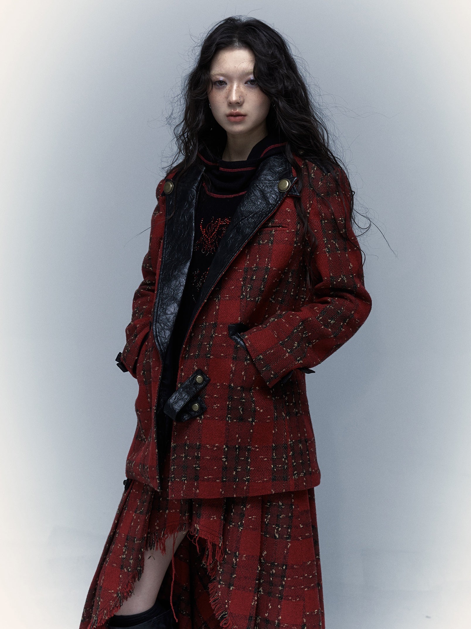 Punk Leather Splicing Plaid Jacket