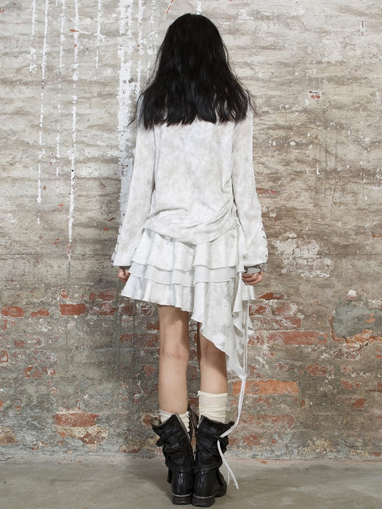 Lose geschnittene Schulter langärmelte T-Shirt