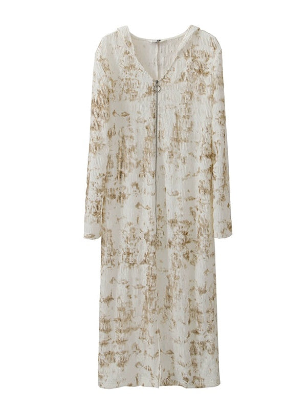 후드 주름이 더블 지퍼 니트 가디건