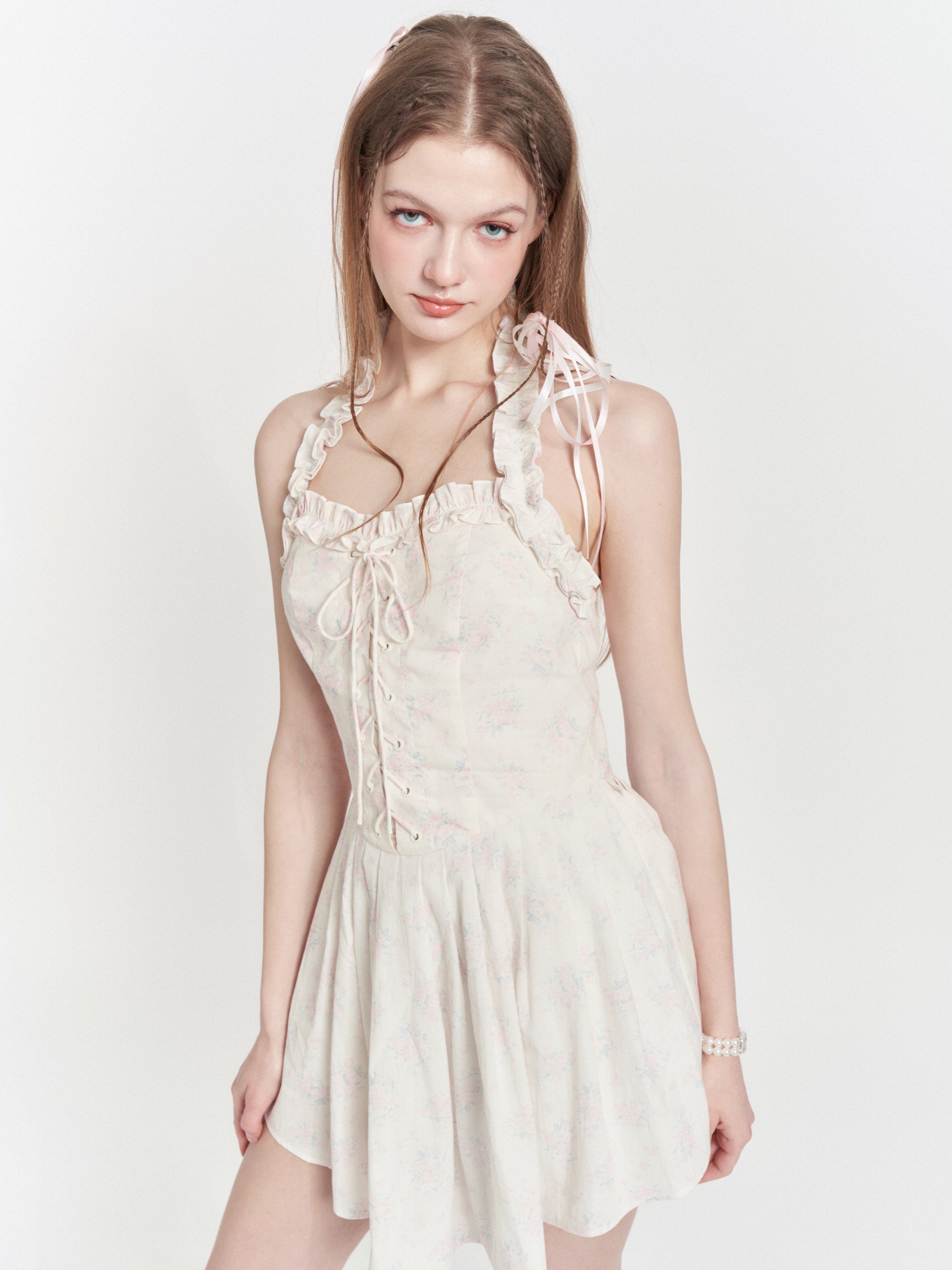 Floral Halter Neck Backless Sling Dress