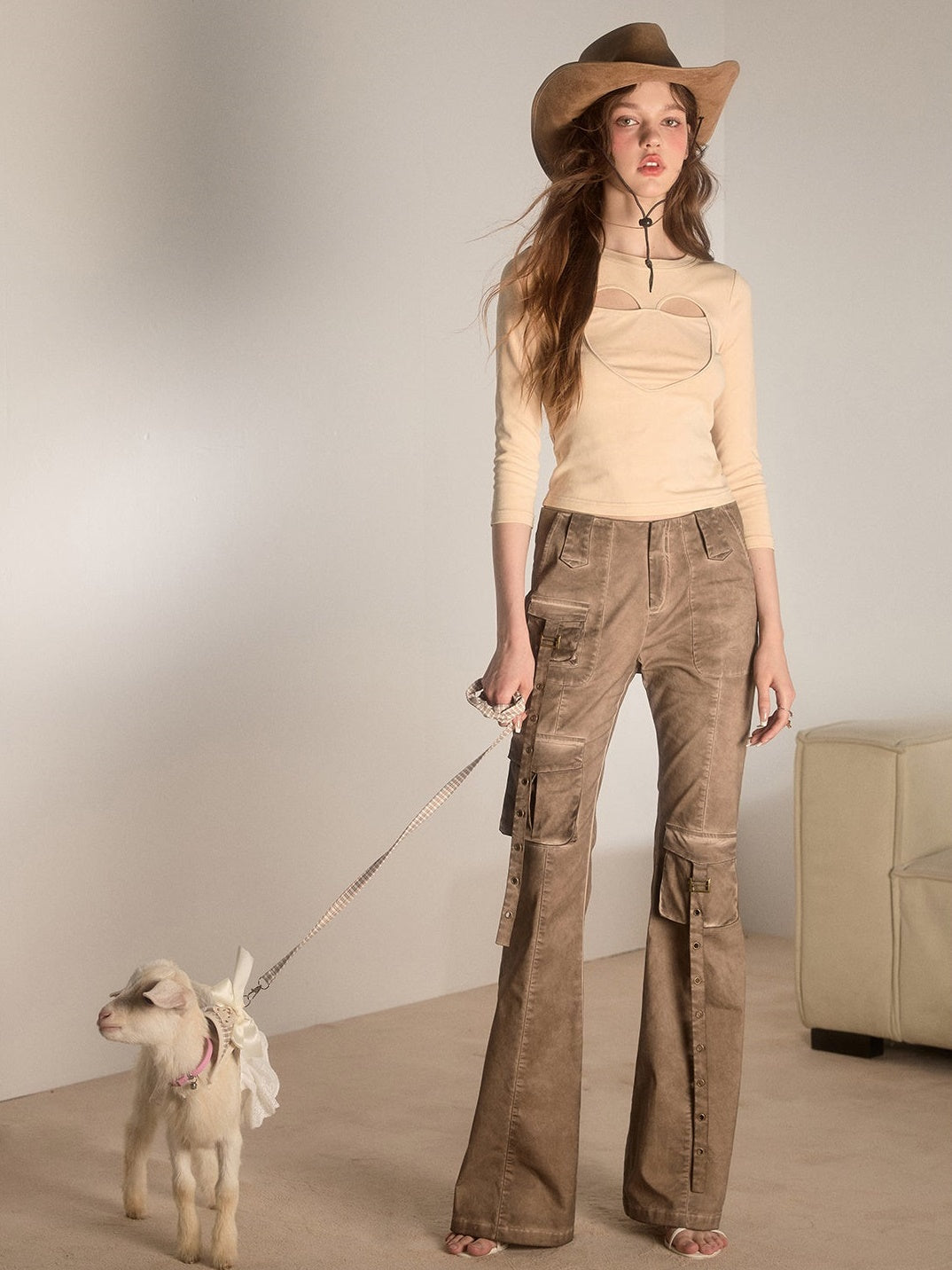 Slender Washed Retro Design Flare Pants