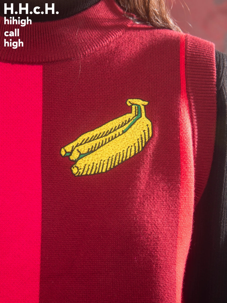 Banana Stickerei gestreifte Strickweste & Rock