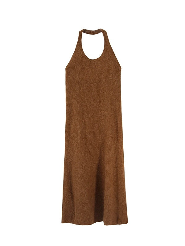 V-Neck Pullover Sweater & Halter Neck Knitted Dress