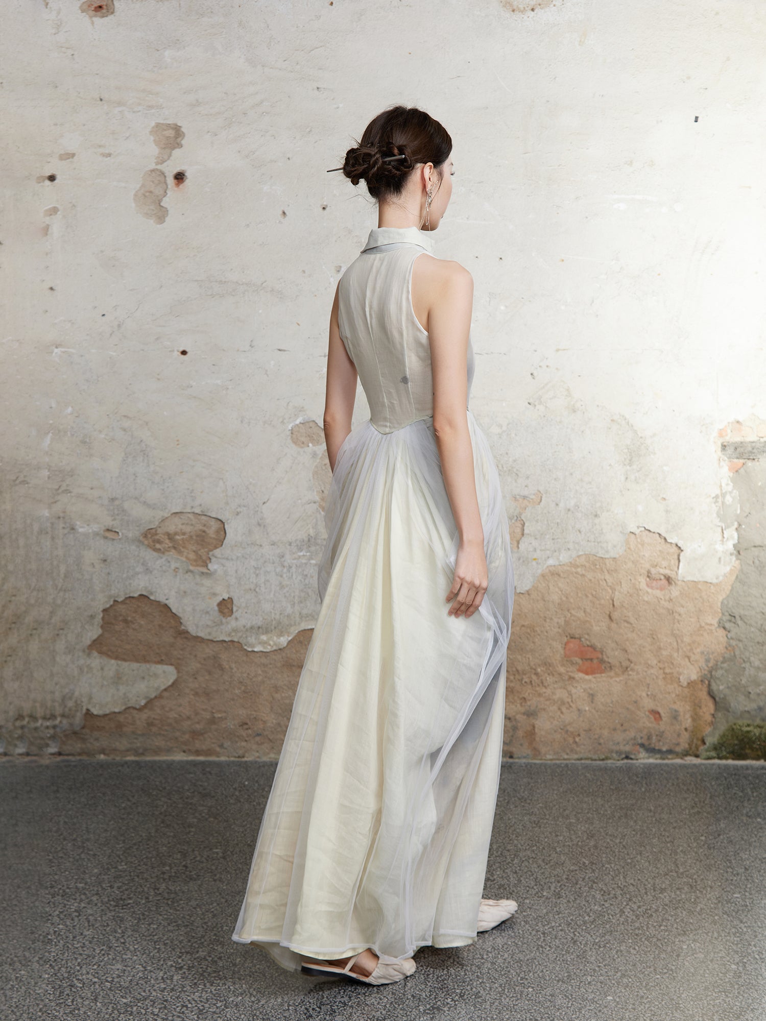 Chinese Style Waist Vase Cowl Dress