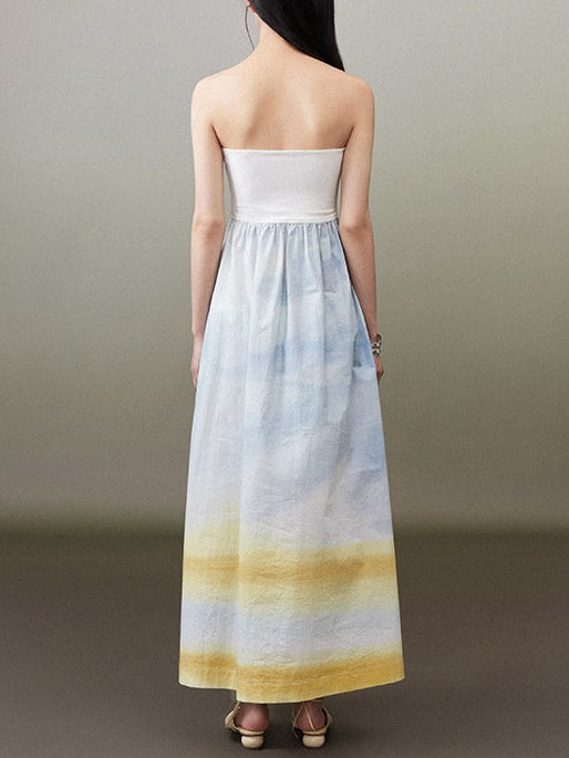 Detachable Shoulder Strap Printed Bare Top One-piece