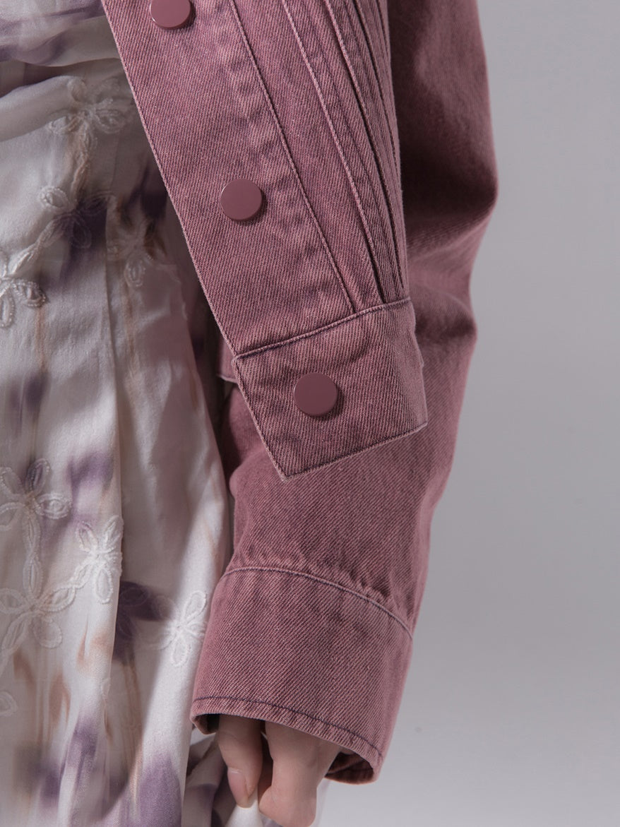 No-Collar Colored Denim Short Jacket