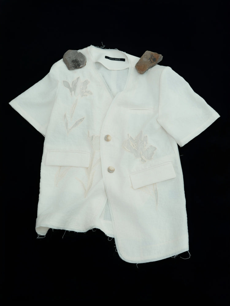 Carved Lace Embroidery Jacket & Camisole & Short Skirt