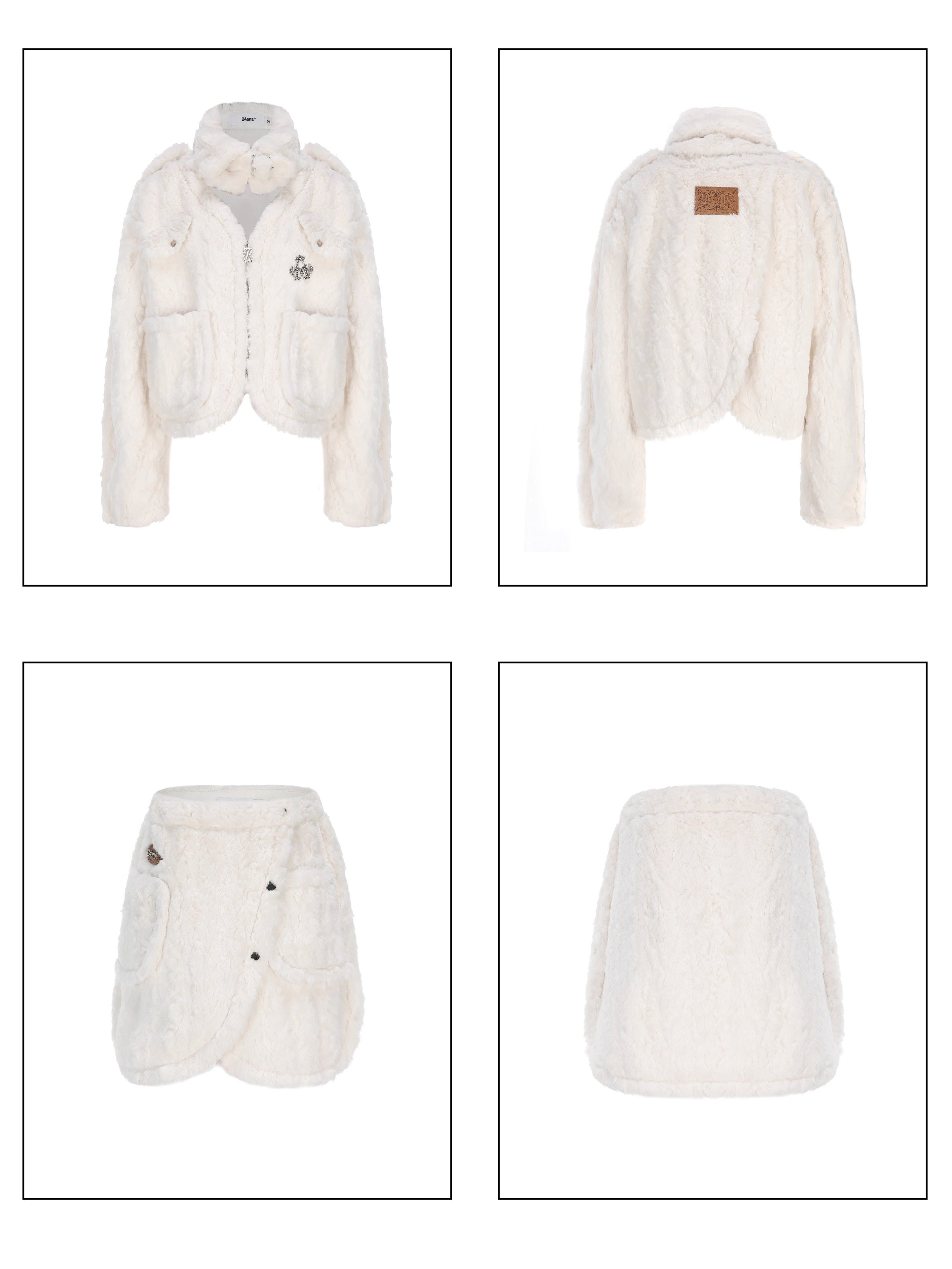 Fluffy Fur Hollow Short Jacket & Wrap Design Skirt