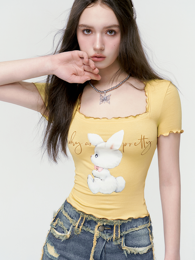 Mellow Square-neck Slim Cropped T-shirt