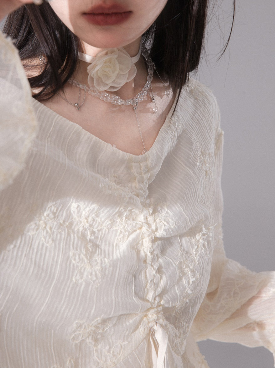 Blumengestickte Kordeltresshemd & Shorts Setup