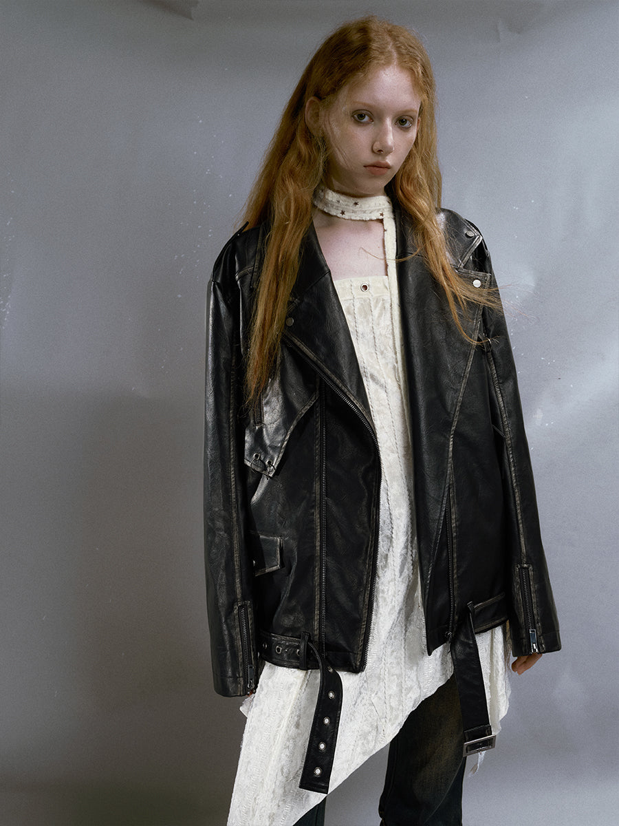 Retro lose Lederjacke