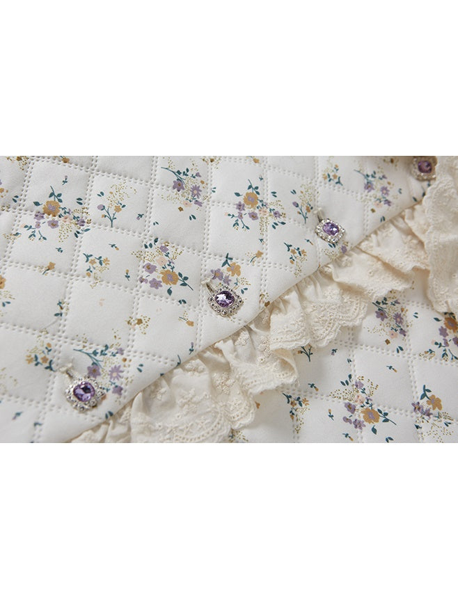 Veste matelassée en dentelle florale et jupe courte