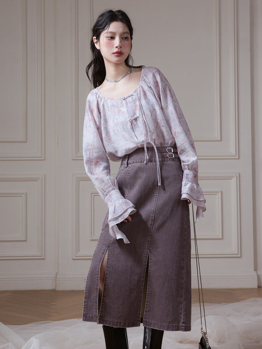 Chinese Floral Bell Sleeve Shirt