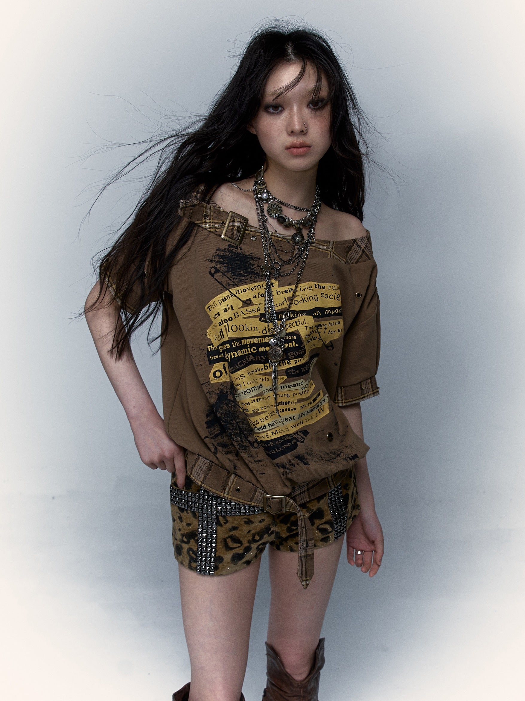 Rock Patchwork Printed Loose Short-sleeved T-shirt