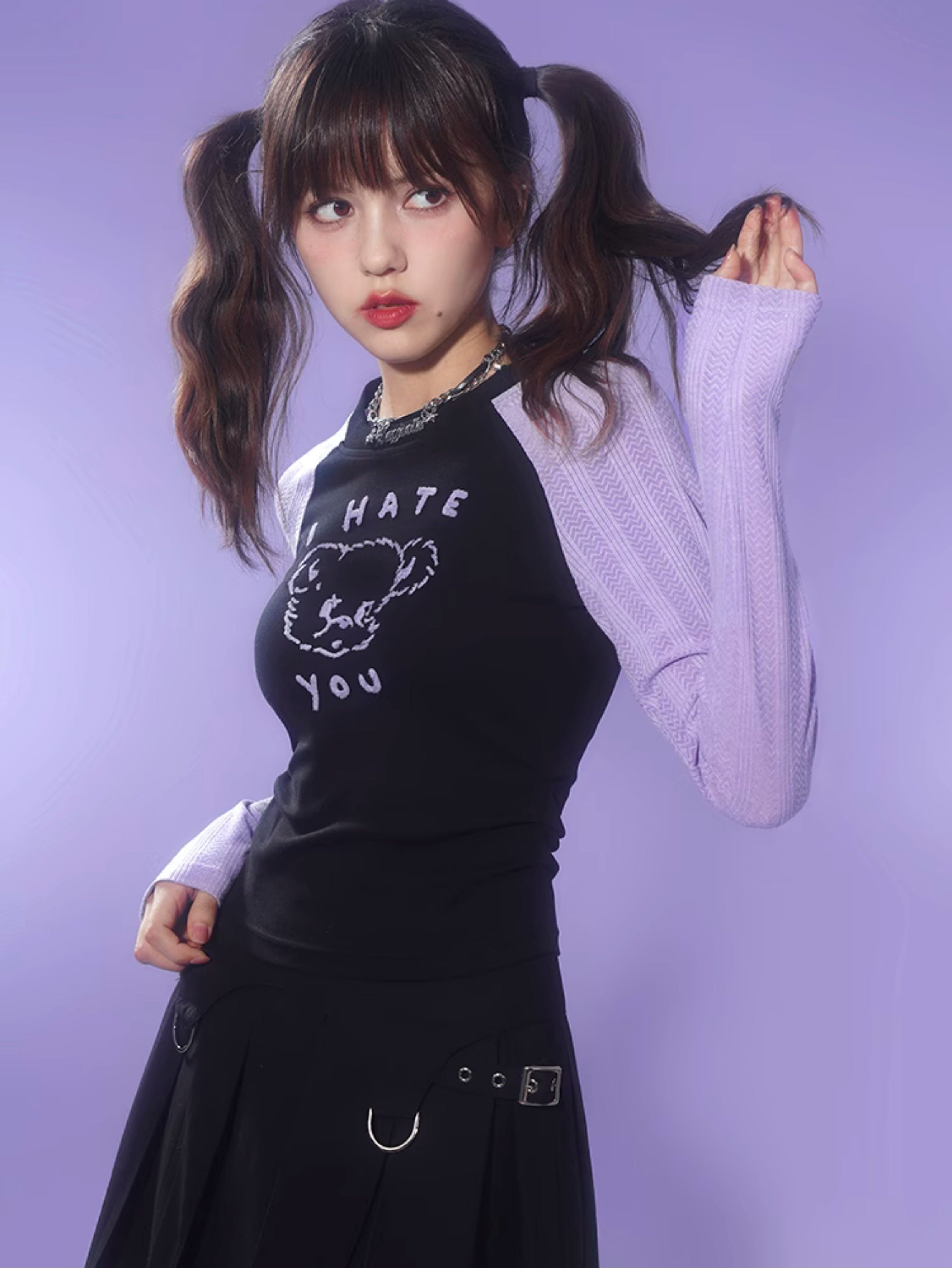 무리의 곰 슬림 라글란 슬리브 티셔츠