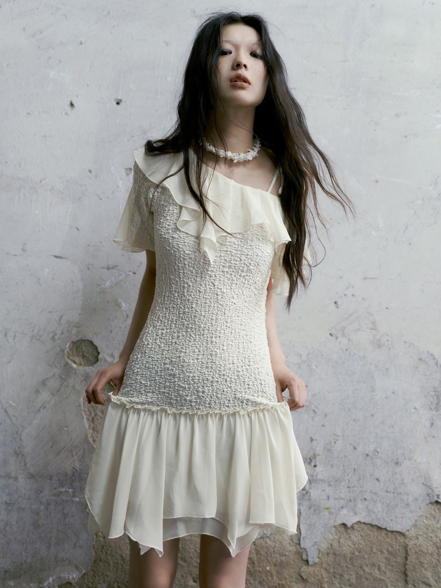 One-Shoulder Washer Frill Dress