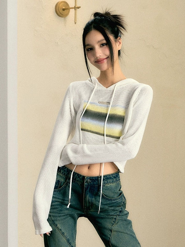 Gradient Print Loose Hooded Sweater